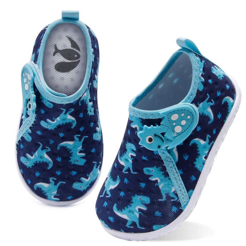 FEETCITY Baby Water Shoes Barefoot Quick Dry Aqua Wide Toe for Boys Girls Swim Beach Pool Blue Dinosaur 18-24 Months Infant - Image 1